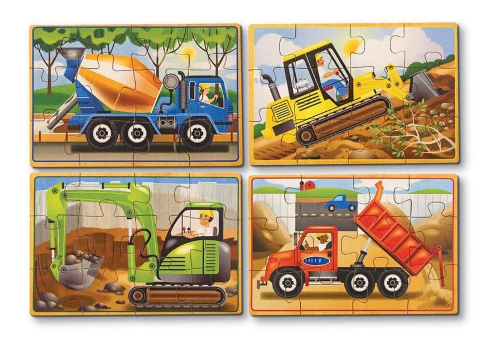 Melissa & Doug Construction Vehicles 4-in-1 Wooden Jigsaw Puzzles - Image 2