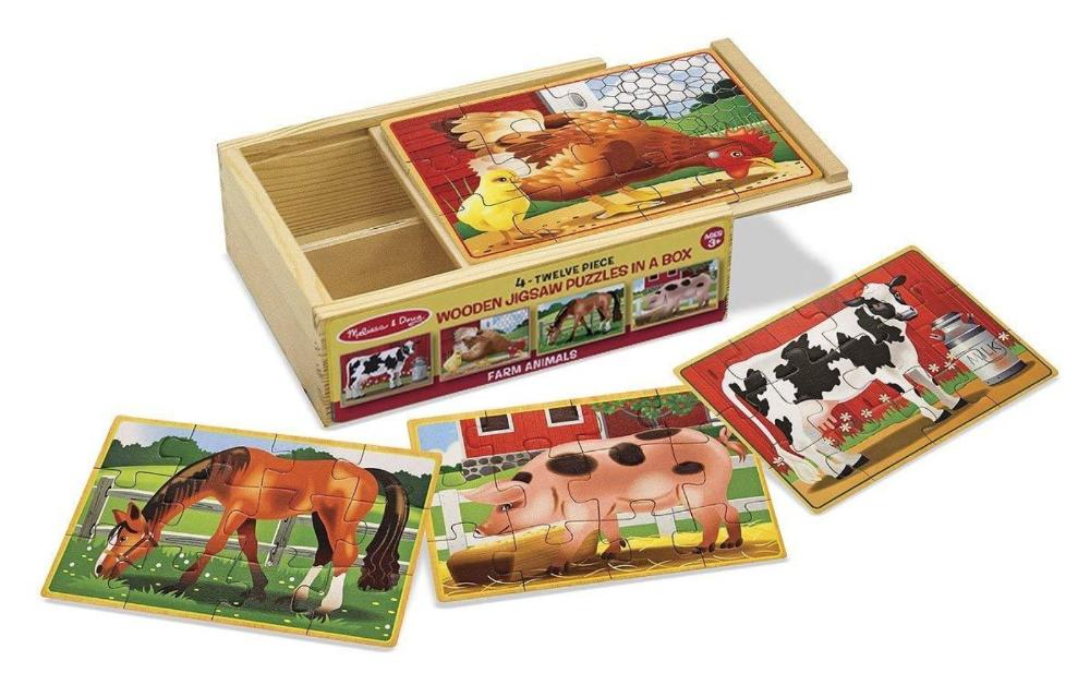 Melissa & Doug Farm 4-in-1 Wooden Jigsaw Puzzles in a Storage Box - Image 3